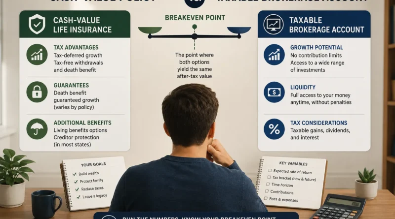 Calculating Your Breakeven Point When Comparing a Cash-Value Policy to a Taxable Brokerage Account